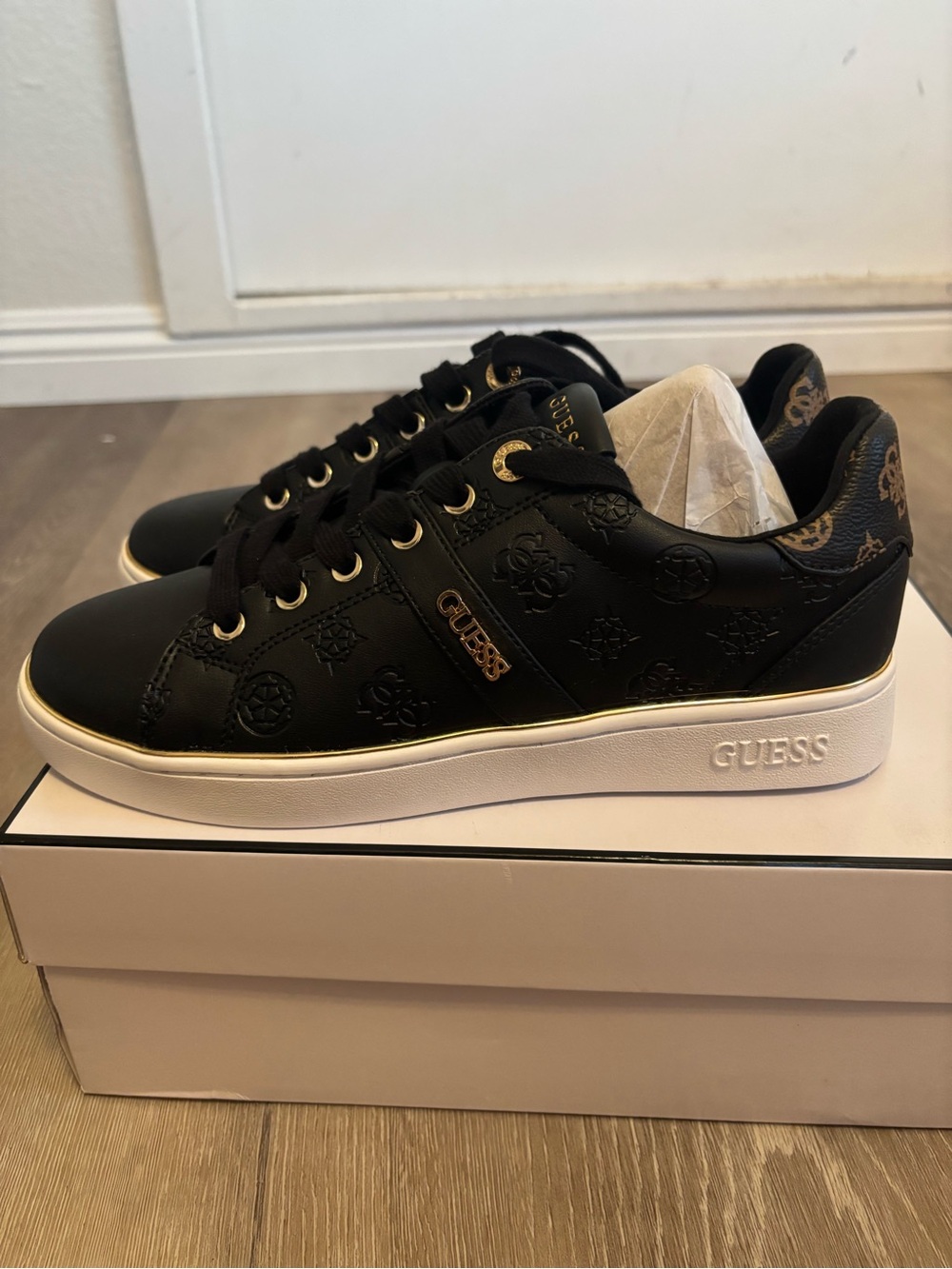 GUESS Black Sneakers with Gold Trim and Logo - Picture 5 of 10